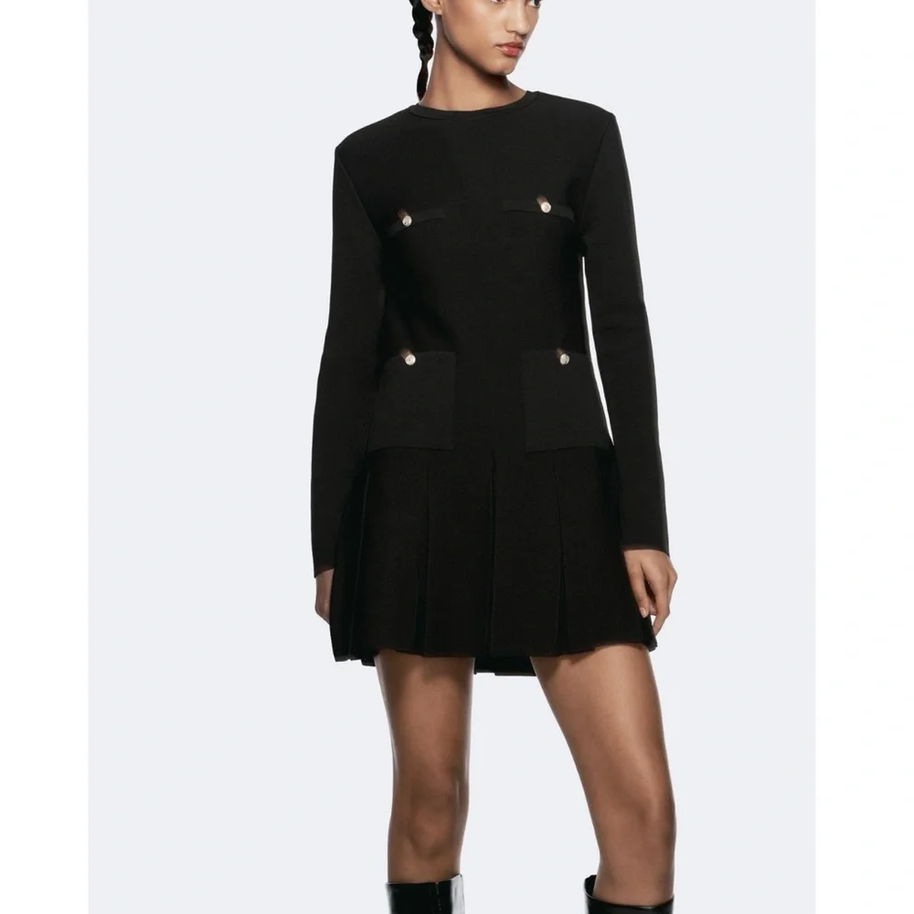 Zara pleated short knit dress